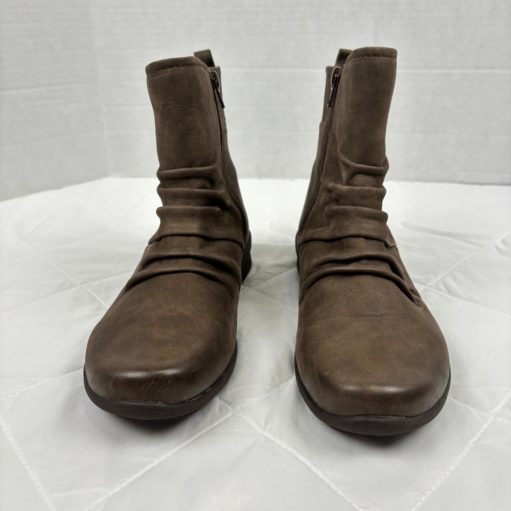 Earth Origins Leather Slouch Ankle Boots Brown Comfort Zip Womens 8 - Picture 3 of 13